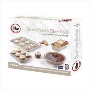 SET 4 MOLDES ILKO SILVER GOLD ANTIADHERENTE